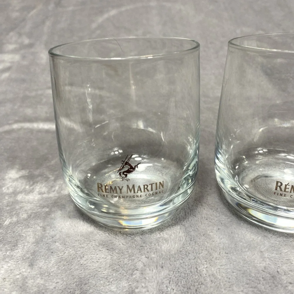 2 REMY MARTIN Fine Champagne Glasses‎ Cognac Rounded Gold Lettering Man Cave Set